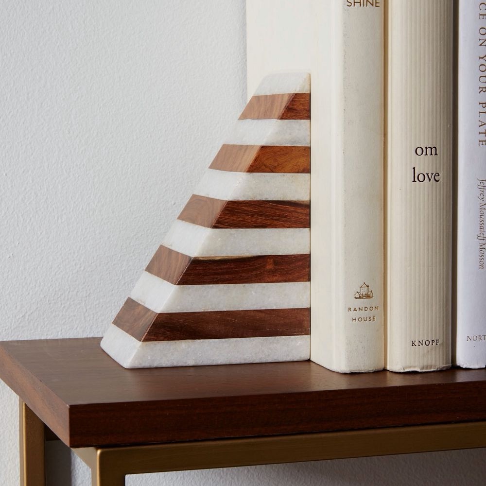 West Elm Striped Marble & Wood Bookend